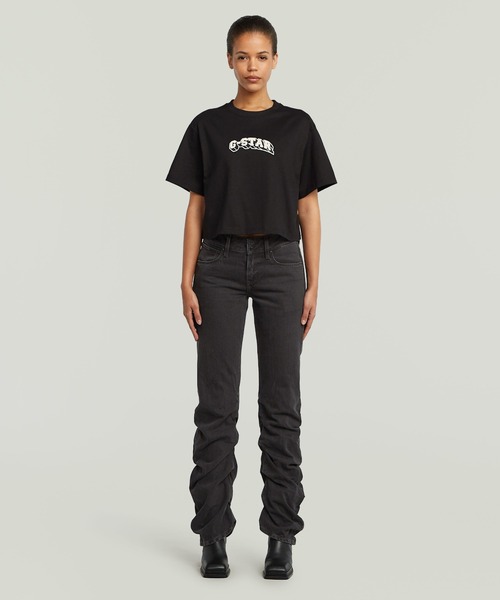 G-STAR(ジースター)の「Felt Logo Boxy T-Shirt/フェルトブランドロゴオーバーサイズボクシーフィットTシャツ(Tシャツ/カットソー・レディース・ダークブラック/オフホワイト・X-SMALL/SMALL/MEDIUM)」の5枚目の写真
