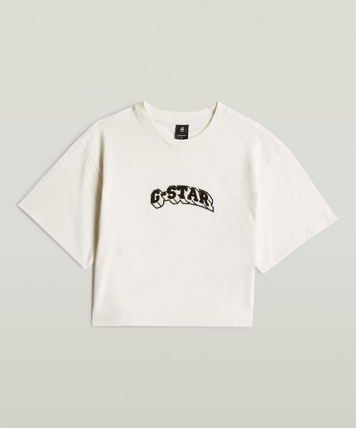 G-STAR(ジースター)の「Felt Logo Boxy T-Shirt/フェルトブランドロゴオーバーサイズボクシーフィットTシャツ(Tシャツ/カットソー・レディース・ダークブラック/オフホワイト・X-SMALL/SMALL/MEDIUM)」の11枚目の写真