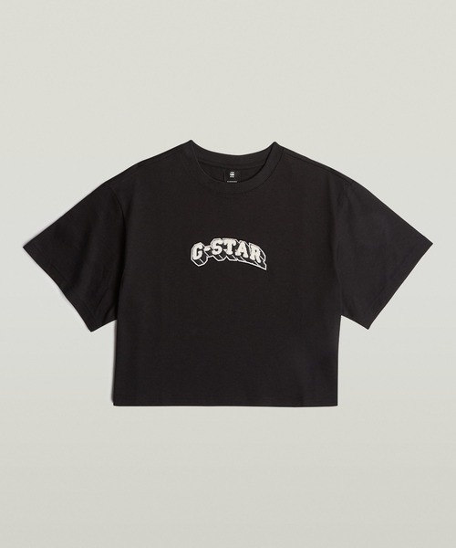 G-STAR(ジースター)の「Felt Logo Boxy T-Shirt/フェルトブランドロゴオーバーサイズボクシーフィットTシャツ(Tシャツ/カットソー・レディース・ダークブラック/オフホワイト・X-SMALL/SMALL/MEDIUM)」の7枚目の写真
