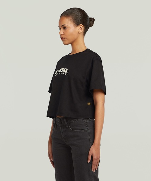 G-STAR(ジースター)の「Felt Logo Boxy T-Shirt/フェルトブランドロゴオーバーサイズボクシーフィットTシャツ(Tシャツ/カットソー・レディース・ダークブラック/オフホワイト・X-SMALL/SMALL/MEDIUM)」の14枚目の写真