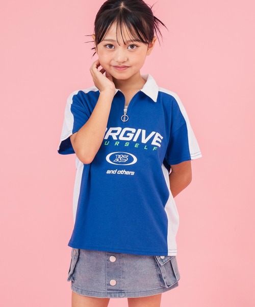 ANAP kids(アナップキッズ)の「エリ付 ゲームシャツ【ジュニアお揃い】(シャツ/ブラウス・キッズ・ネイビー/ホワイト・110cm/120cm/130cm)」の1枚目の写真