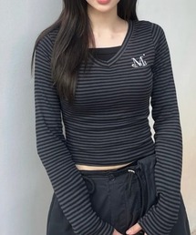 【MUCENT】ブランド直輸入正規品/Vネック ストライプ ロンT　MMA V-NECK STRIPE LONG SLEEVE T