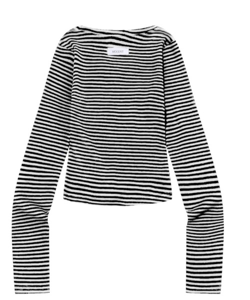 MUCENT（ムセント）の「◇MUCENT◇ブランド直輸入正規品/Vネック ストライプ ロンT　MMA V-NECK STRIPE LONG SLEEVE T（Tシャツ/カットソー・レディース・ホワイト×ブラック/ブラック・FREE）」の3枚目の写真