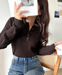 もっちり柔らかな風合い。ミニケーブル編みヘンリーネックニット(長袖)