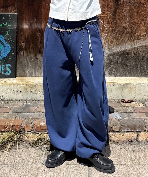 napinna maison×MAI】ドローコード付きタックワイドスウェットパンツ