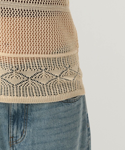 BAYFLOW（ベイフロー）の「透かし柄ニットベスト（ベスト・レディース・キャメル/アイボリー/ブラック・FREE）」の8枚目の写真