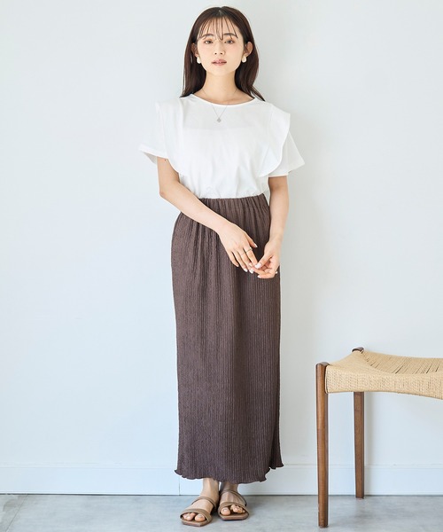 mil（ミル）の「ラッフルショルダーTシャツ 【587138】（Tシャツ/カットソー・レディース・ブラウン/オフホワイト/チャコールグレー・ONESIZE）」の6枚目の写真