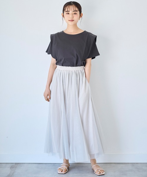 mil（ミル）の「ラッフルショルダーTシャツ 【587138】（Tシャツ/カットソー・レディース・ブラウン/オフホワイト/チャコールグレー・ONESIZE）」の16枚目の写真