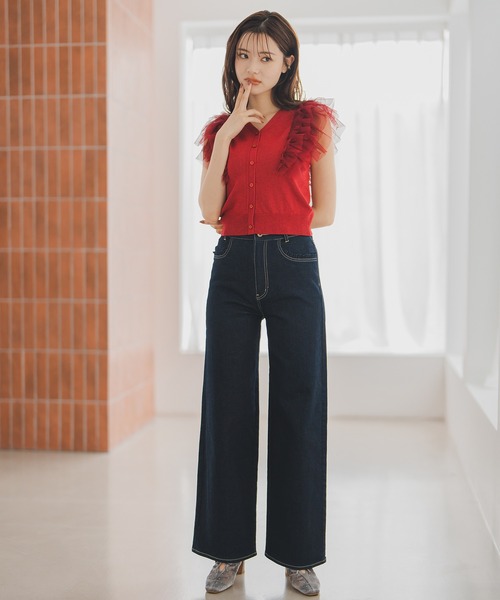 MISCH MASCH(ミッシュマッシュ)の「2025秋冬新作 ストレートワイドデニムパンツ(デニムパンツ・レディース・ブルー/ネイビー・S/M)」の1枚目の写真