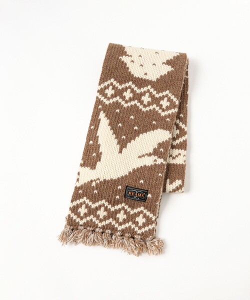 BEAMS PLUS（ビームスプラス）の「Muffler Jacquard Nordic Pattern（マフラー・メンズ・ネイビー/ブラウン・ONE SIZE）」の4枚目の写真