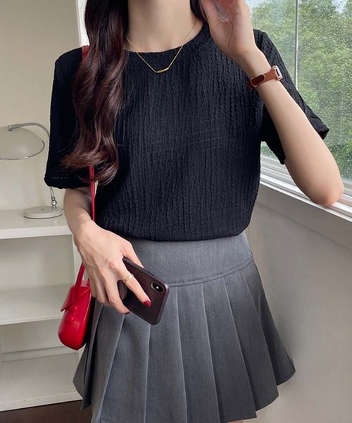 Doula Doula（ドゥーラドゥーラ）の「クルーネックジャガードTシャツ（Tシャツ/カットソー・レディース・ブラック/モカ/ホワイト/ブルー・M/L/XL）」の3枚目の写真