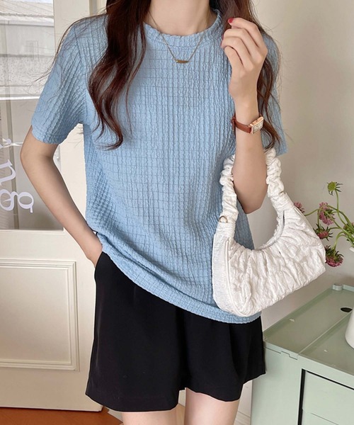 Doula Doula（ドゥーラドゥーラ）の「クルーネックジャガードTシャツ（Tシャツ/カットソー・レディース・ブラック/モカ/ホワイト/ブルー・M/L/XL）」の9枚目の写真