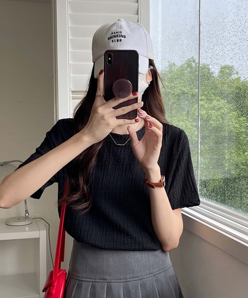 Doula Doula（ドゥーラドゥーラ）の「クルーネックジャガードTシャツ（Tシャツ/カットソー・レディース・ブラック/モカ/ホワイト/ブルー・M/L/XL）」の14枚目の写真