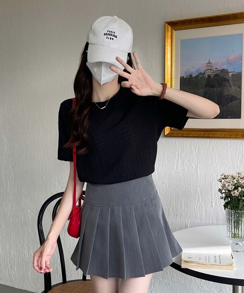 Doula Doula（ドゥーラドゥーラ）の「クルーネックジャガードTシャツ（Tシャツ/カットソー・レディース・ブラック/モカ/ホワイト/ブルー・M/L/XL）」の5枚目の写真