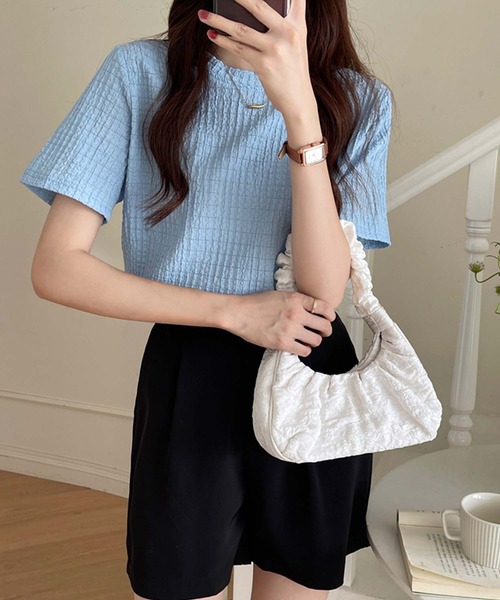 Doula Doula（ドゥーラドゥーラ）の「クルーネックジャガードTシャツ（Tシャツ/カットソー・レディース・ブラック/モカ/ホワイト/ブルー・M/L/XL）」の15枚目の写真