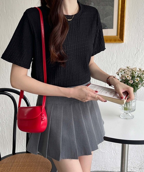 Doula Doula（ドゥーラドゥーラ）の「クルーネックジャガードTシャツ（Tシャツ/カットソー・レディース・ブラック/モカ/ホワイト/ブルー・M/L/XL）」の6枚目の写真