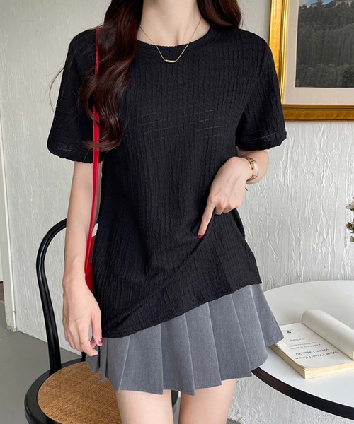 Doula Doula（ドゥーラドゥーラ）の「クルーネックジャガードTシャツ（Tシャツ/カットソー・レディース・ブラック/モカ/ホワイト/ブルー・M/L/XL）」の7枚目の写真