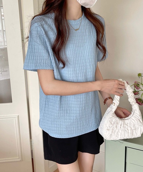 Doula Doula（ドゥーラドゥーラ）の「クルーネックジャガードTシャツ（Tシャツ/カットソー・レディース・ブラック/モカ/ホワイト/ブルー・M/L/XL）」の11枚目の写真