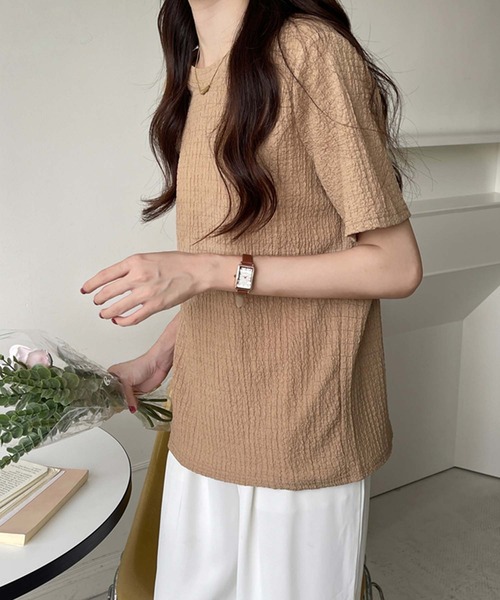 Doula Doula（ドゥーラドゥーラ）の「クルーネックジャガードTシャツ（Tシャツ/カットソー・レディース・ブラック/モカ/ホワイト/ブルー・M/L/XL）」の17枚目の写真