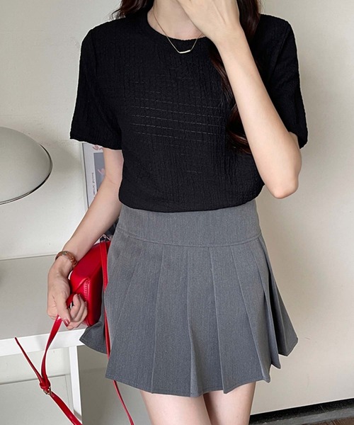 Doula Doula（ドゥーラドゥーラ）の「クルーネックジャガードTシャツ（Tシャツ/カットソー・レディース・ブラック/モカ/ホワイト/ブルー・M/L/XL）」の21枚目の写真