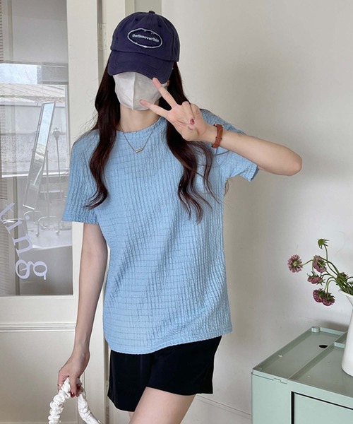 Doula Doula（ドゥーラドゥーラ）の「クルーネックジャガードTシャツ（Tシャツ/カットソー・レディース・ブラック/モカ/ホワイト/ブルー・M/L/XL）」の10枚目の写真