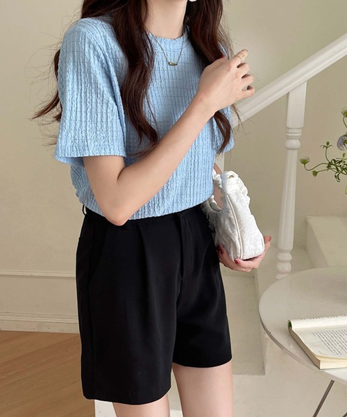 Doula Doula（ドゥーラドゥーラ）の「クルーネックジャガードTシャツ（Tシャツ/カットソー・レディース・ブラック/モカ/ホワイト/ブルー・M/L/XL）」の12枚目の写真