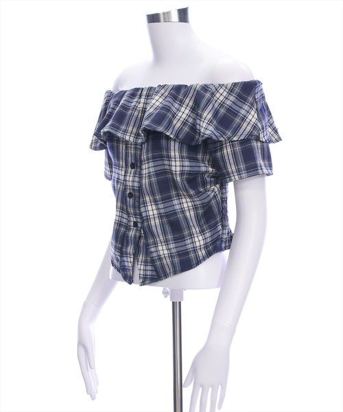 clear（クリア）の「チェック柄オフショル半袖ブラウス［大人 カジュアル］≪SS新作≫（シャツ/ブラウス・レディース・レッド/ネイビー/ブラウン・F）」の6枚目の写真