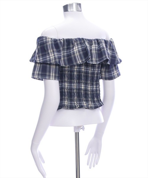 clear（クリア）の「チェック柄オフショル半袖ブラウス［大人 カジュアル］≪SS新作≫（シャツ/ブラウス・レディース・レッド/ネイビー/ブラウン・F）」の8枚目の写真