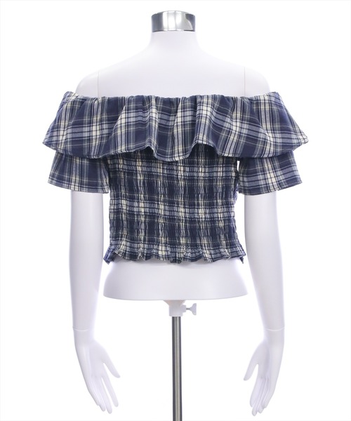 clear（クリア）の「チェック柄オフショル半袖ブラウス［大人 カジュアル］≪SS新作≫（シャツ/ブラウス・レディース・レッド/ネイビー/ブラウン・F）」の9枚目の写真