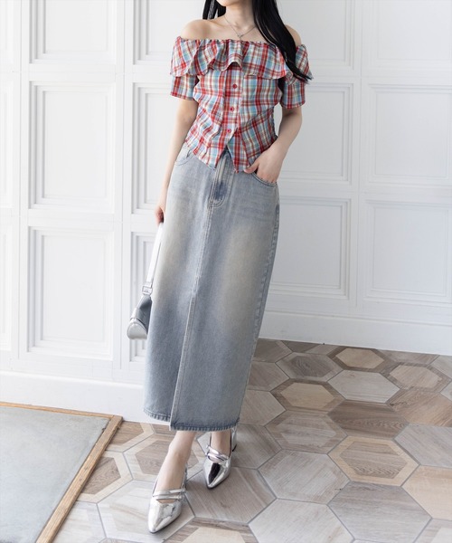 clear（クリア）の「チェック柄オフショル半袖ブラウス［大人 カジュアル］≪SS新作≫（シャツ/ブラウス・レディース・レッド/ネイビー/ブラウン・F）」の5枚目の写真