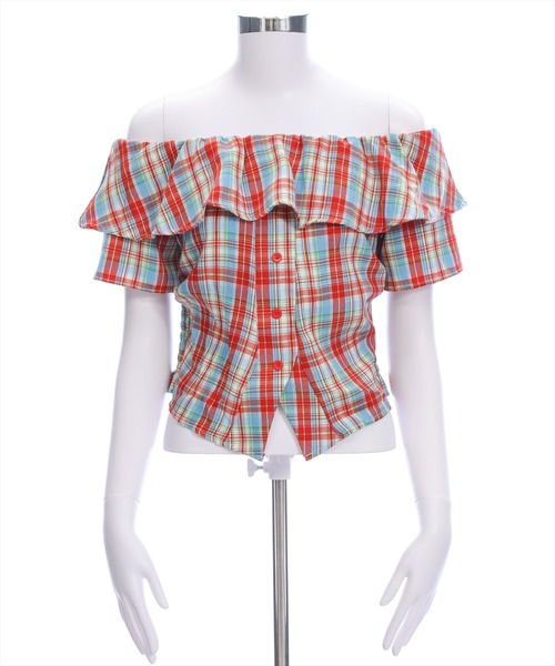 clear（クリア）の「チェック柄オフショル半袖ブラウス［大人 カジュアル］≪SS新作≫（シャツ/ブラウス・レディース・レッド/ネイビー/ブラウン・F）」の18枚目の写真