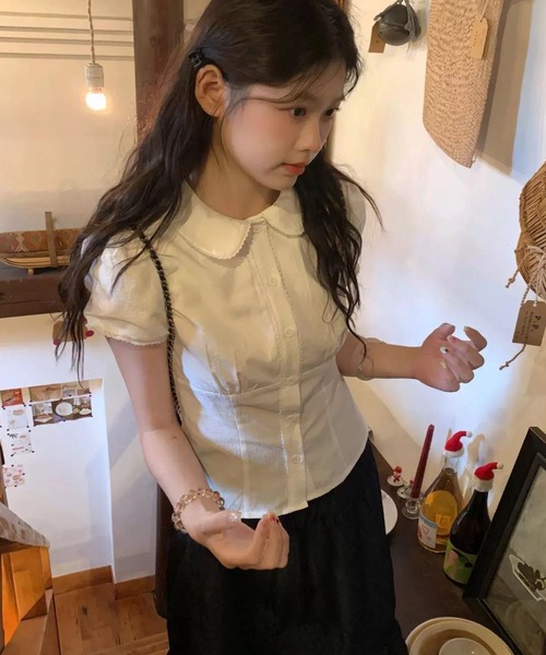 LADY LIKE(レディライク)の「ラウンドカラー胸ギャザー半袖シャツ(シャツ/ブラウス・レディース・ホワイト/ブラック/ピンク・M/S)」の18枚目の写真