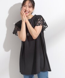 【S-LL】上品華やか お袖レースチュニックトップス