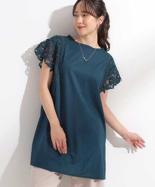 SHOO・LA・RUE(シューラルー)の「【S-LL】上品華やか お袖レースチュニックトップス(チュニック・レディース・チャコールグレー/ブラック/モスグリーン・04/03/02/01)」の3枚目の写真