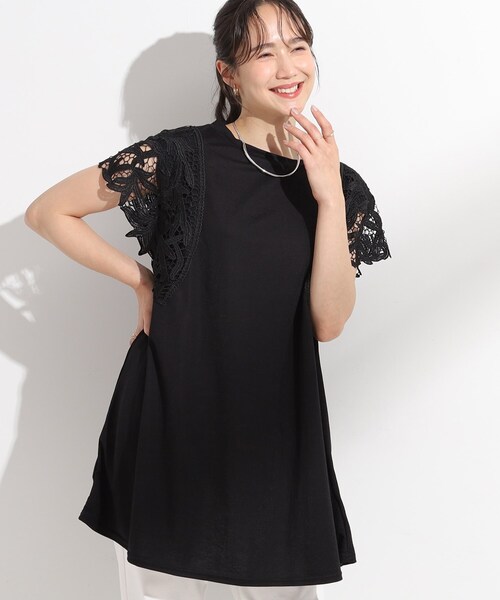 SHOO・LA・RUE(シューラルー)の「【S-LL】上品華やか お袖レースチュニックトップス(チュニック・レディース・チャコールグレー/ブラック/モスグリーン・04/03/02/01)」の2枚目の写真