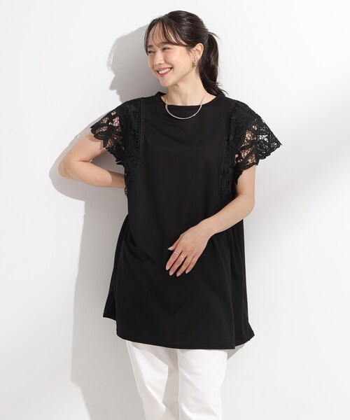 SHOO・LA・RUE(シューラルー)の「【S-LL】上品華やか お袖レースチュニックトップス(チュニック・レディース・チャコールグレー/ブラック/モスグリーン・04/03/02/01)」の13枚目の写真