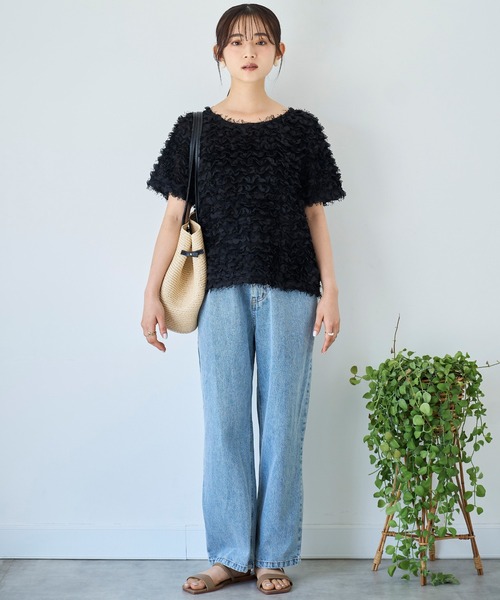 mil（ミル）の「チュールフリル シアークロップドトップス 【588110】（Tシャツ/カットソー・レディース・ブラック/アイボリー・XS/S）」の3枚目の写真