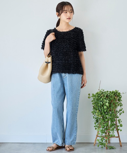mil（ミル）の「チュールフリル シアークロップドトップス 【588110】（Tシャツ/カットソー・レディース・ブラック/アイボリー・XS/S）」の5枚目の写真