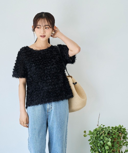 mil（ミル）の「チュールフリル シアークロップドトップス 【588110】（Tシャツ/カットソー・レディース・ブラック/アイボリー・XS/S）」の7枚目の写真