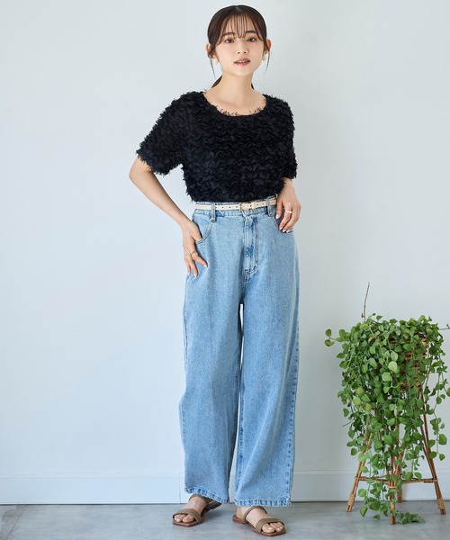 mil（ミル）の「チュールフリル シアークロップドトップス 【588110】（Tシャツ/カットソー・レディース・ブラック/アイボリー・XS/S）」の8枚目の写真