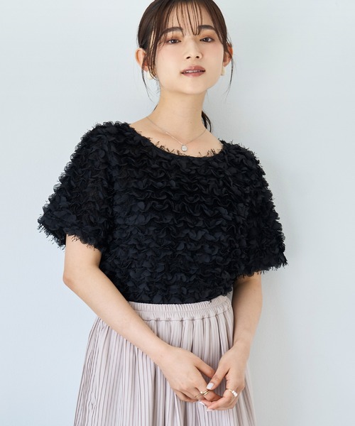 mil（ミル）の「チュールフリル シアークロップドトップス 【588110】（Tシャツ/カットソー・レディース・ブラック/アイボリー・XS/S）」の15枚目の写真
