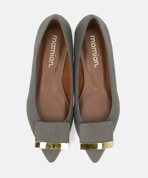 MAMIAN プレートバックル付き フラットパンプス ポインテッドトゥ プレートバックル付き フラットパンプス