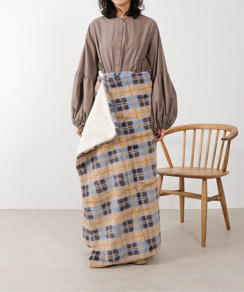 セール】3way エコファー 裏ボアブランケット 100×140 無地 チェック柄