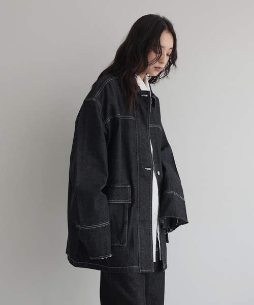 hellam（へラム）の「デニムミドルカバーオール（デニムジャケット・レディース・ブラック/インディゴブルー・FREE）」の5枚目の写真