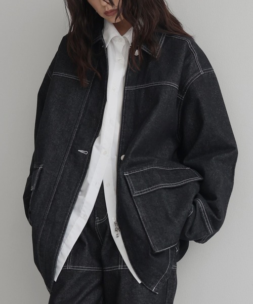 hellam（へラム）の「デニムミドルカバーオール（デニムジャケット・レディース・ブラック/インディゴブルー・FREE）」の9枚目の写真