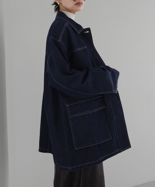hellam（へラム）の「デニムミドルカバーオール（デニムジャケット・レディース・ブラック/インディゴブルー・FREE）」の16枚目の写真