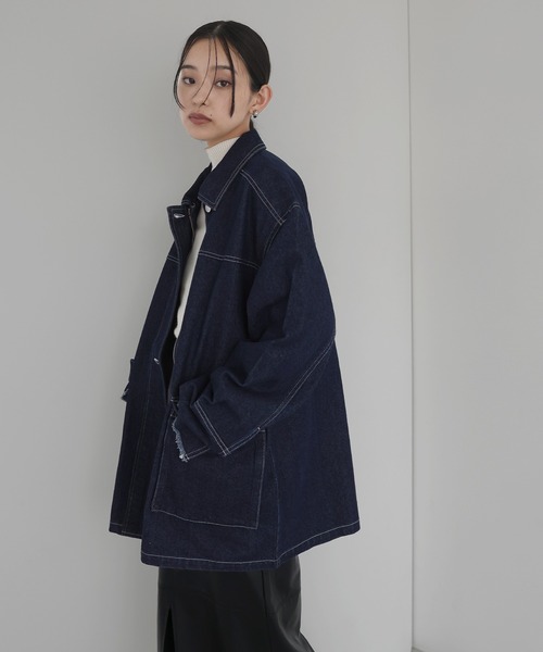 セール】デニムミドルカバーオール（デニムジャケット）｜hellam（へ