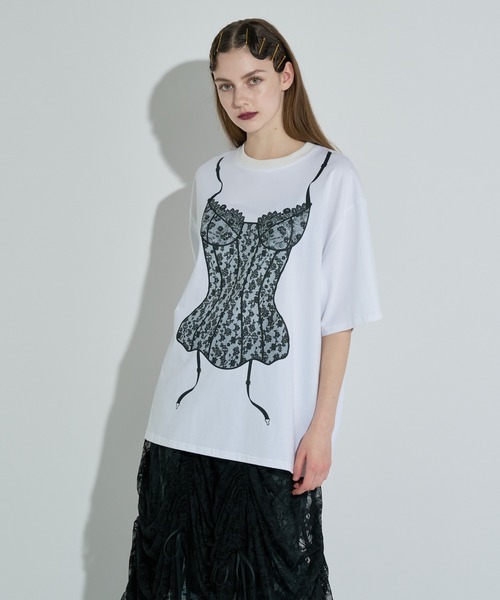 ANNA SUI NYC（アナ スイ エヌ ワイ シー）の「ランジェリープリントBIG Tシャツ（Tシャツ/カットソー・レディース・ホワイト/ブラック・FREE）」の5枚目の写真