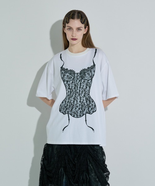 ANNA SUI NYC（アナ スイ エヌ ワイ シー）の「ランジェリープリントBIG Tシャツ（Tシャツ/カットソー・レディース・ホワイト/ブラック・FREE）」の7枚目の写真