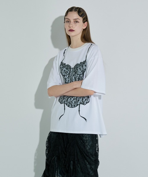 ANNA SUI NYC（アナ スイ エヌ ワイ シー）の「ランジェリープリントBIG Tシャツ（Tシャツ/カットソー・レディース・ホワイト/ブラック・FREE）」の9枚目の写真